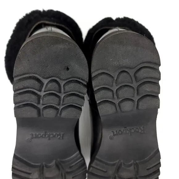Rockport Fur Leather Black Boots Size 6.5 Lined Winter Fall Shoes Womens Boot