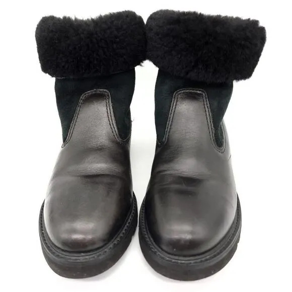 Rockport Fur Leather Black Boots Size 6.5 Lined Winter Fall Shoes Womens Boot