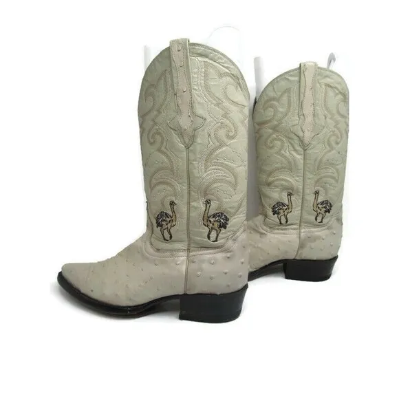 Rodeo MAX Ostrich Leather Cowboy Boots Size  8.5 (27 Mexico) Embroidered