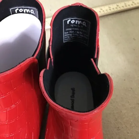 Roma Women Rain boots SZ.7 Chelsea Red Croc Emboss  Rain Boots