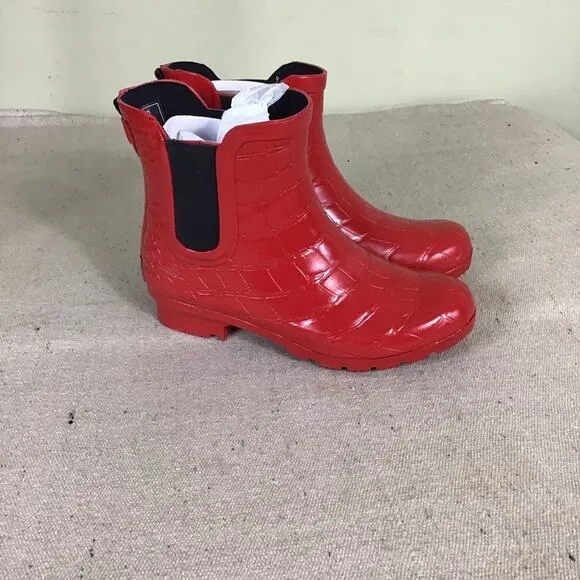 Roma Women Rain boots SZ.7 Chelsea Red Croc Emboss  Rain Boots
