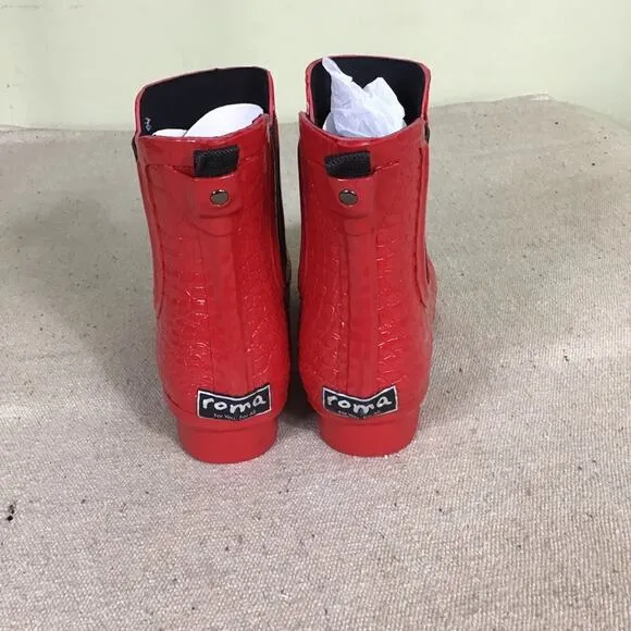 Roma Women Rain boots SZ.7 Chelsea Red Croc Emboss  Rain Boots
