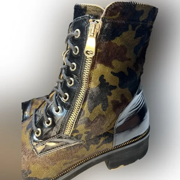 Ron White Boots | Tiffany Combat Boots | Camouflage Fur &amp; Leather Detailing