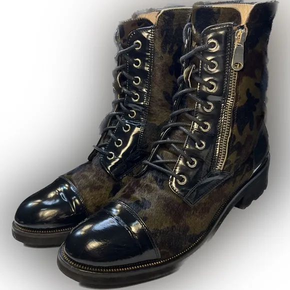 Ron White Boots | Tiffany Combat Boots | Camouflage Fur &amp; Leather Detailing