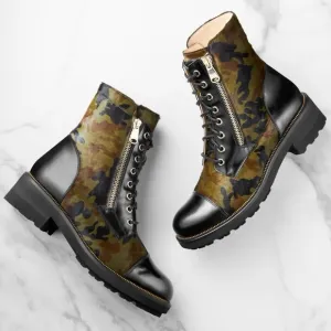 Ron White Boots | Tiffany Combat Boots | Camouflage Fur &amp; Leather Detailing