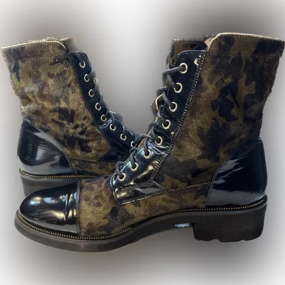 Ron White Boots | Tiffany Combat Boots | Camouflage Fur &amp; Leather Detailing
