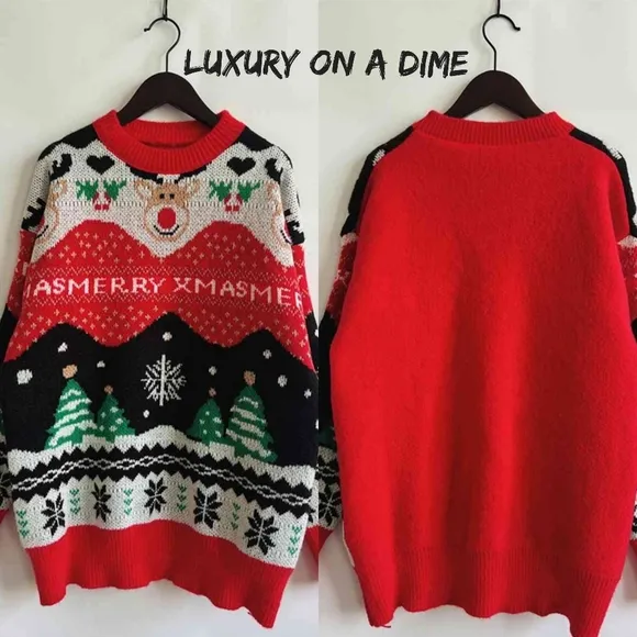 Rudolph Merry Xmas Reindeer Knit Holiday Fair Isle Christmas Night Sweater Shirt