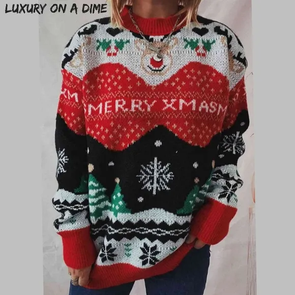 Rudolph Merry Xmas Reindeer Knit Holiday Fair Isle Christmas Night Sweater Shirt