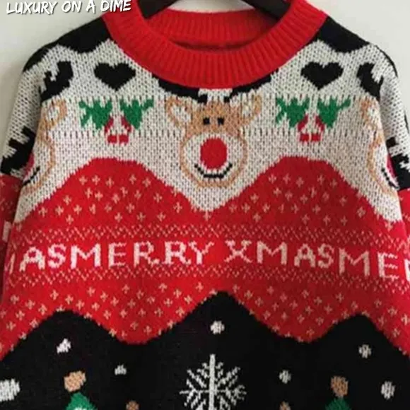 Rudolph Merry Xmas Reindeer Knit Holiday Fair Isle Christmas Night Sweater Shirt