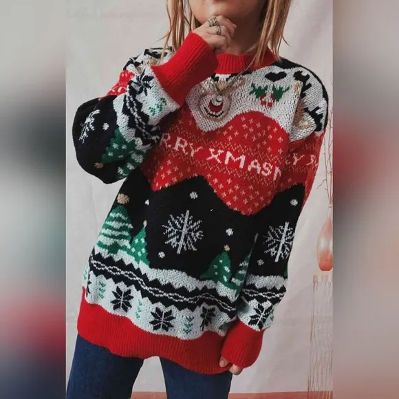 Rudolph Merry Xmas Reindeer Knit Holiday Fair Isle Christmas Night Sweater Shirt
