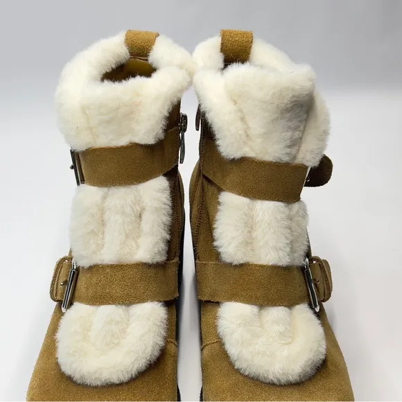 Saks Fifth Avenue women’s size 9.5 Suede Furry Buckle Boots Block heel.