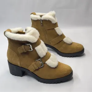 Saks Fifth Avenue women’s size 9.5 Suede Furry Buckle Boots Block heel.