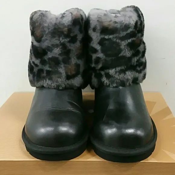 SALE New UGG Ellee Animal Fur Cuff Leather Boots Girls Size 4 fits women's 5.5