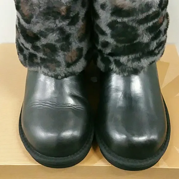 SALE New UGG Ellee Animal Fur Cuff Leather Boots Girls Size 4 fits women's 5.5