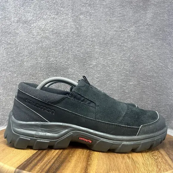 Salomon Contagrip CX Snow Clog Mule Slip-On Winter Black Suede Men's Size 9.5