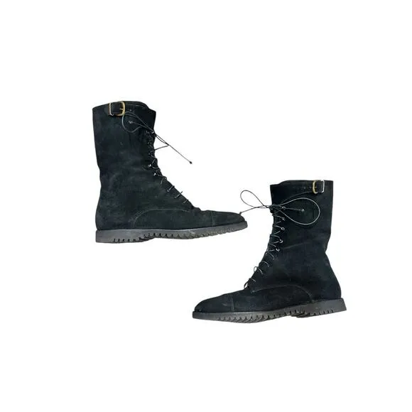 Salvatore Ferragamo Black Suede Lace Up Boots