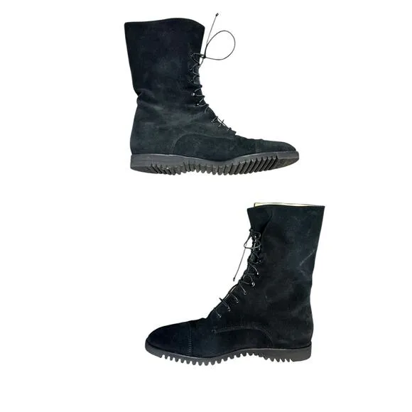 Salvatore Ferragamo Black Suede Lace Up Boots