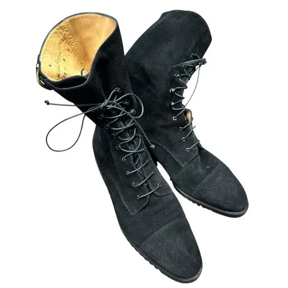 Salvatore Ferragamo Black Suede Lace Up Boots