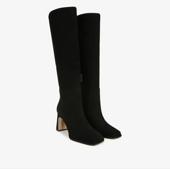 Sam Edelman Black Issabel Suede Knee High Boot Size 8.5 Squared Toe