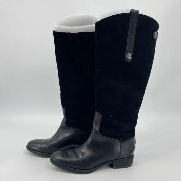 Sam Edelman Black Leather Heeled Boots | Almond Toe Design
