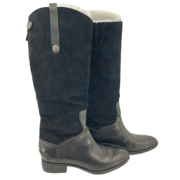 Sam Edelman Black Leather Heeled Boots | Almond Toe Design