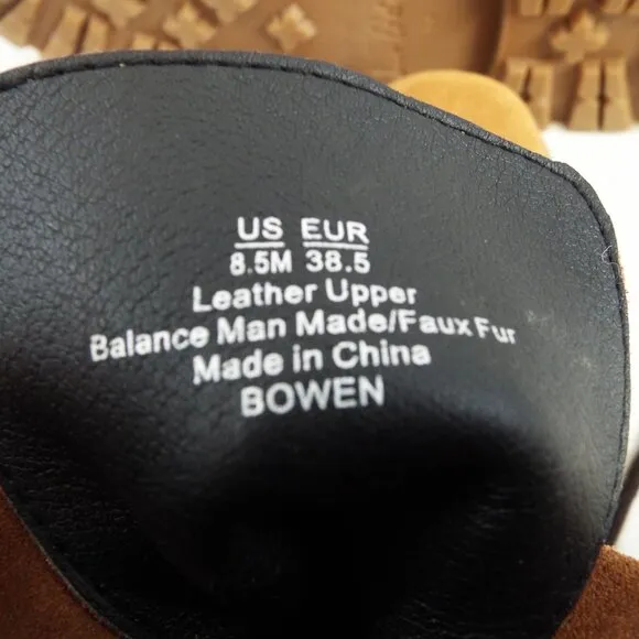 Sam Edelman Brown Suede Lace-up Round Toe Boots with Fur Trim Size 8.5