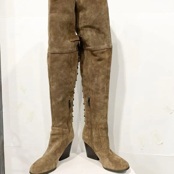 Sam Edelman Circus Tan Genuine Suede Over Knee Lace Up Tatum Boots 7.5M Women