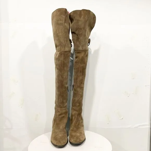 Sam Edelman Circus Tan Genuine Suede Over Knee Lace Up Tatum Boots 7.5M Women