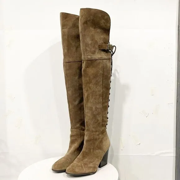 Sam Edelman Circus Tan Genuine Suede Over Knee Lace Up Tatum Boots 7.5M Women