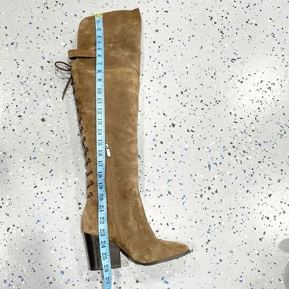 Sam Edelman Circus Tan Genuine Suede Over Knee Lace Up Tatum Boots 7.5M Women