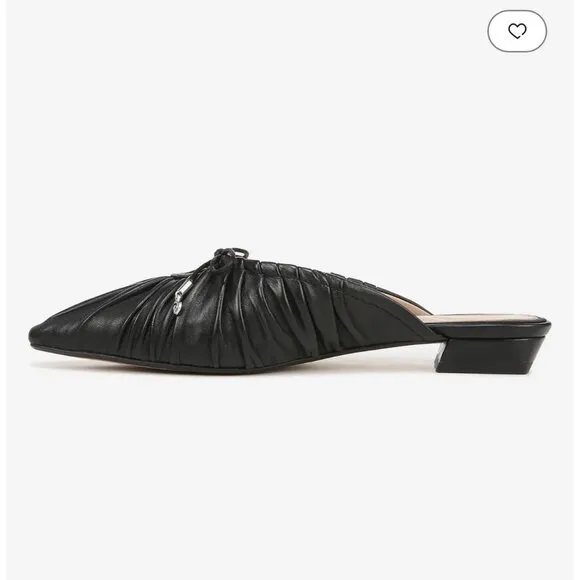 Sam Edelman Julia Leather Ruched Pointed Toe Bow Detail Mules In Black Size 7.5