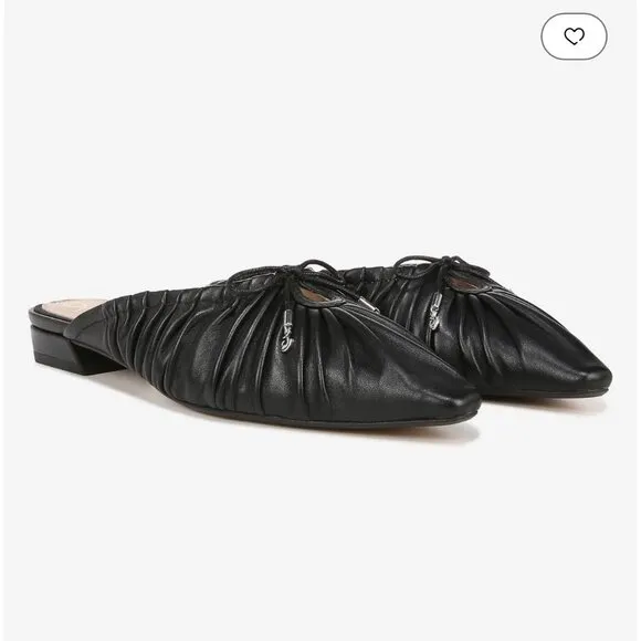 Sam Edelman Julia Leather Ruched Pointed Toe Bow Detail Mules In Black Size 7.5