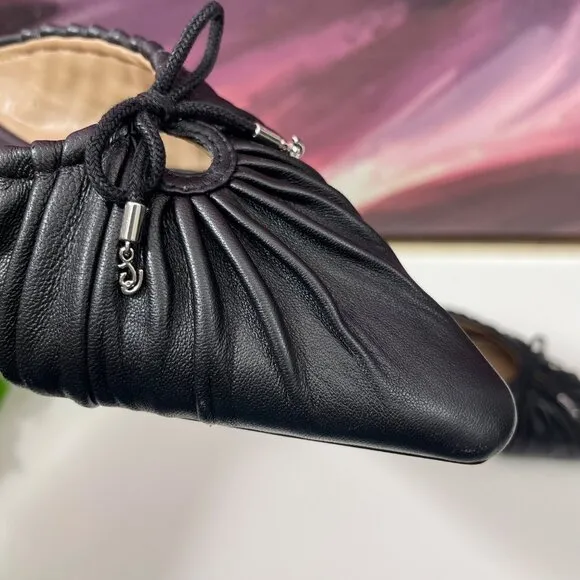 Sam Edelman Julia Leather Ruched Pointed Toe Bow Detail Mules In Black Size 7.5