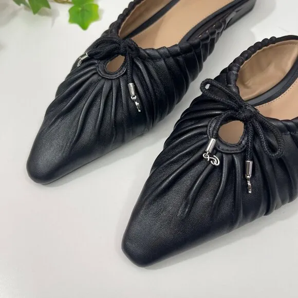 Sam Edelman Julia Leather Ruched Pointed Toe Bow Detail Mules In Black Size 7.5