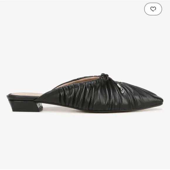 Sam Edelman Julia Leather Ruched Pointed Toe Bow Detail Mules In Black Size 7.5