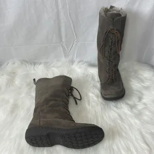 Sam  Edelman Mateo Grey Suede Faux Fur Lined Lace Up Boots Sz 6.5