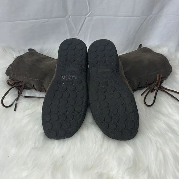 Sam  Edelman Mateo Grey Suede Faux Fur Lined Lace Up Boots Sz 6.5
