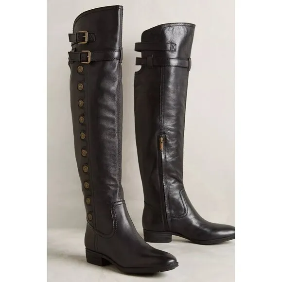 Sam Edelman Pierce Boots Black Leather Over the Knee Riding Boots Western 7.5