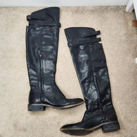 Sam Edelman Pierce Boots Black Leather Over the Knee Riding Boots Western 7.5