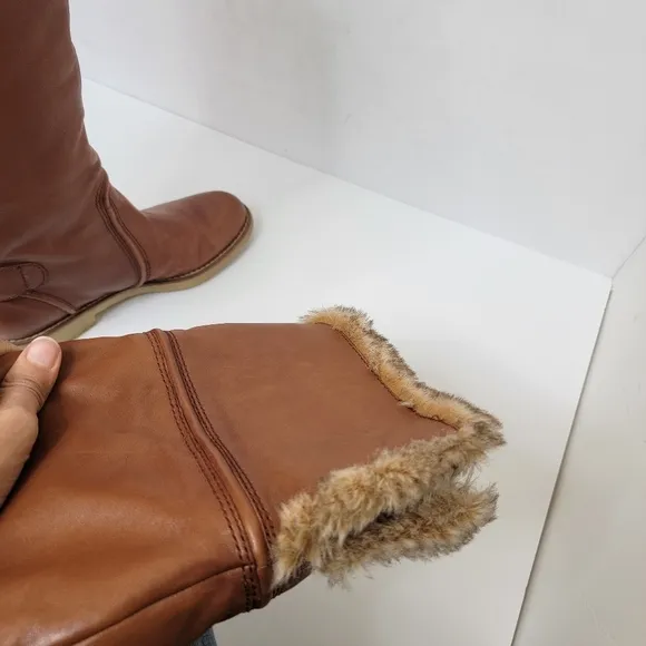 Sam Edelman Tall Brown Leather Fur Boots Newport Size 8