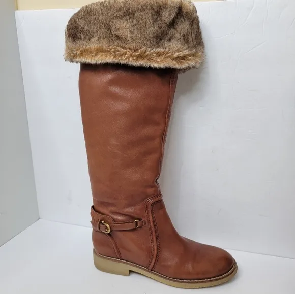 Sam Edelman Tall Brown Leather Fur Boots Newport Size 8
