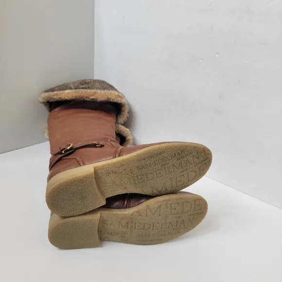 Sam Edelman Tall Brown Leather Fur Boots Newport Size 8