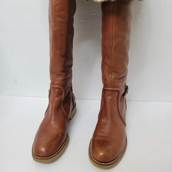 Sam Edelman Tall Brown Leather Fur Boots Newport Size 8