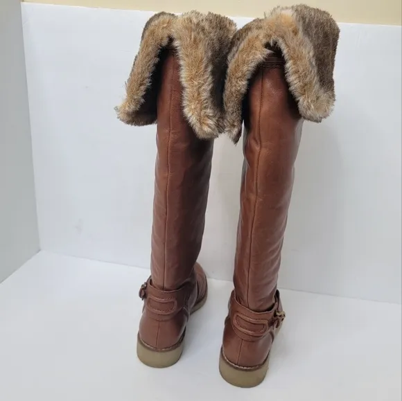 Sam Edelman Tall Brown Leather Fur Boots Newport Size 8