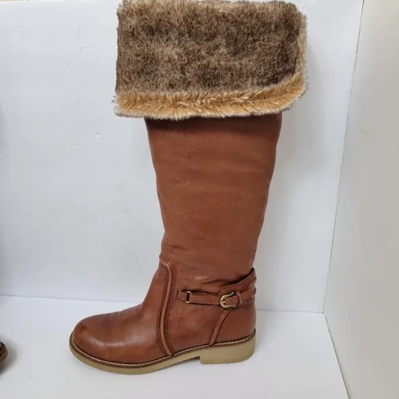Sam Edelman Tall Brown Leather Fur Boots Newport Size 8