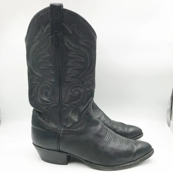 SANDERS BOOTS Black Leather Embroidered Western Cowboy Boots Mens 9