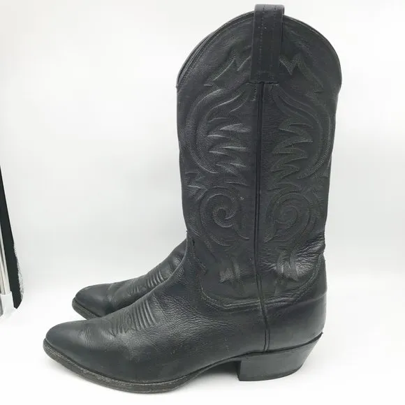 SANDERS BOOTS Black Leather Embroidered Western Cowboy Boots Mens 9