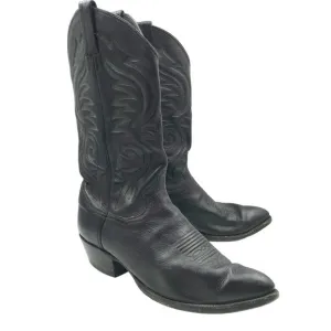 SANDERS BOOTS Black Leather Embroidered Western Cowboy Boots Mens 9