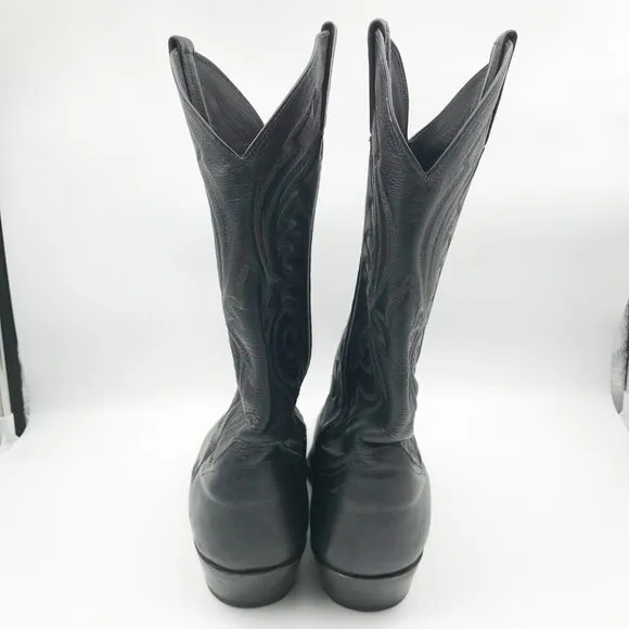 SANDERS BOOTS Black Leather Embroidered Western Cowboy Boots Mens 9