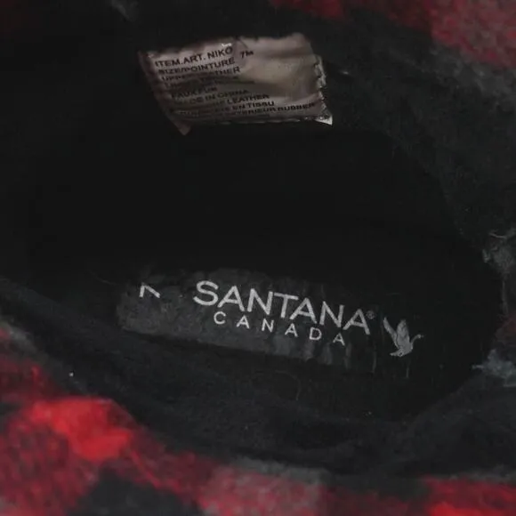 Santana Canada Niko Boots Womens 7 Black Red Plaid Leather Rubber Gorpcore